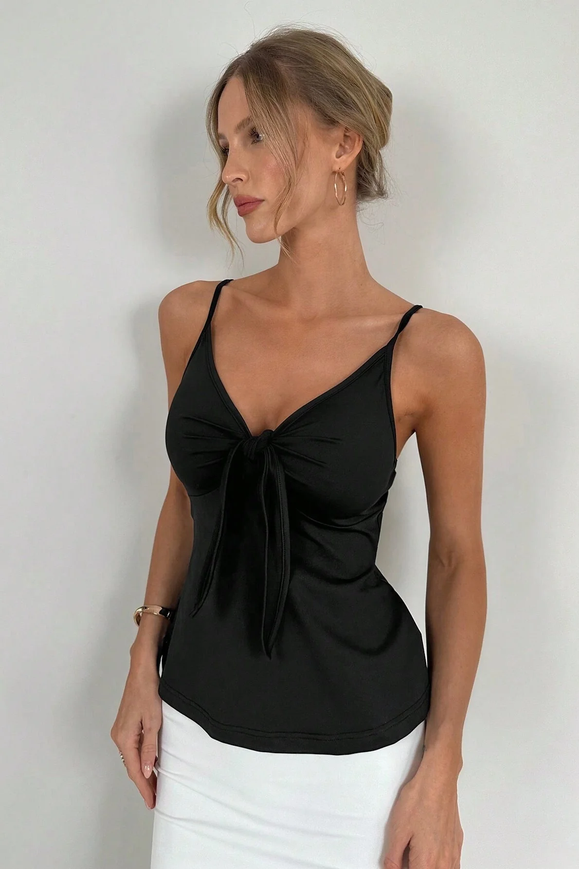 Sexy Minimal Solid Tie Slim Cami Top - Image 2
