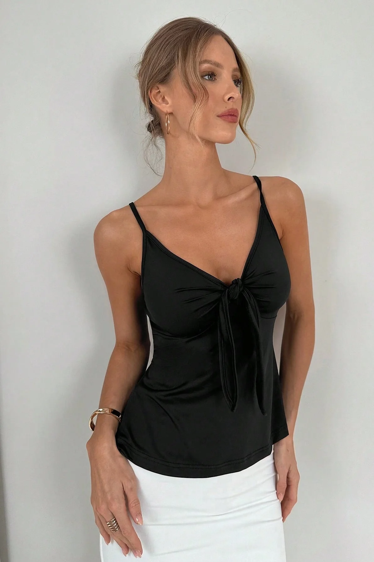 Sexy Minimal Solid Tie Slim Cami Top - Image 3