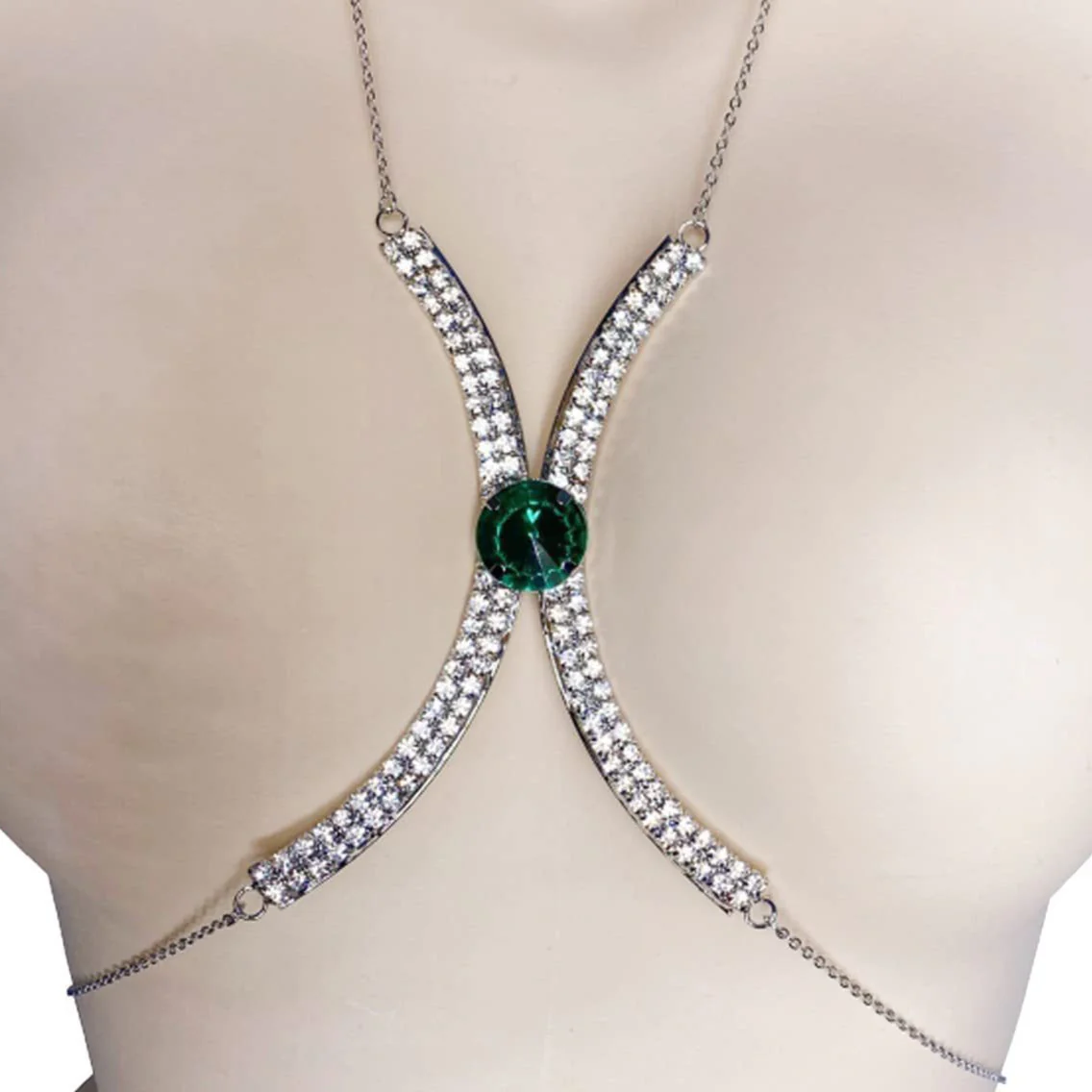 Sexy Minimalist Full Rhinestone Gem Chest Body Chain - Image 3