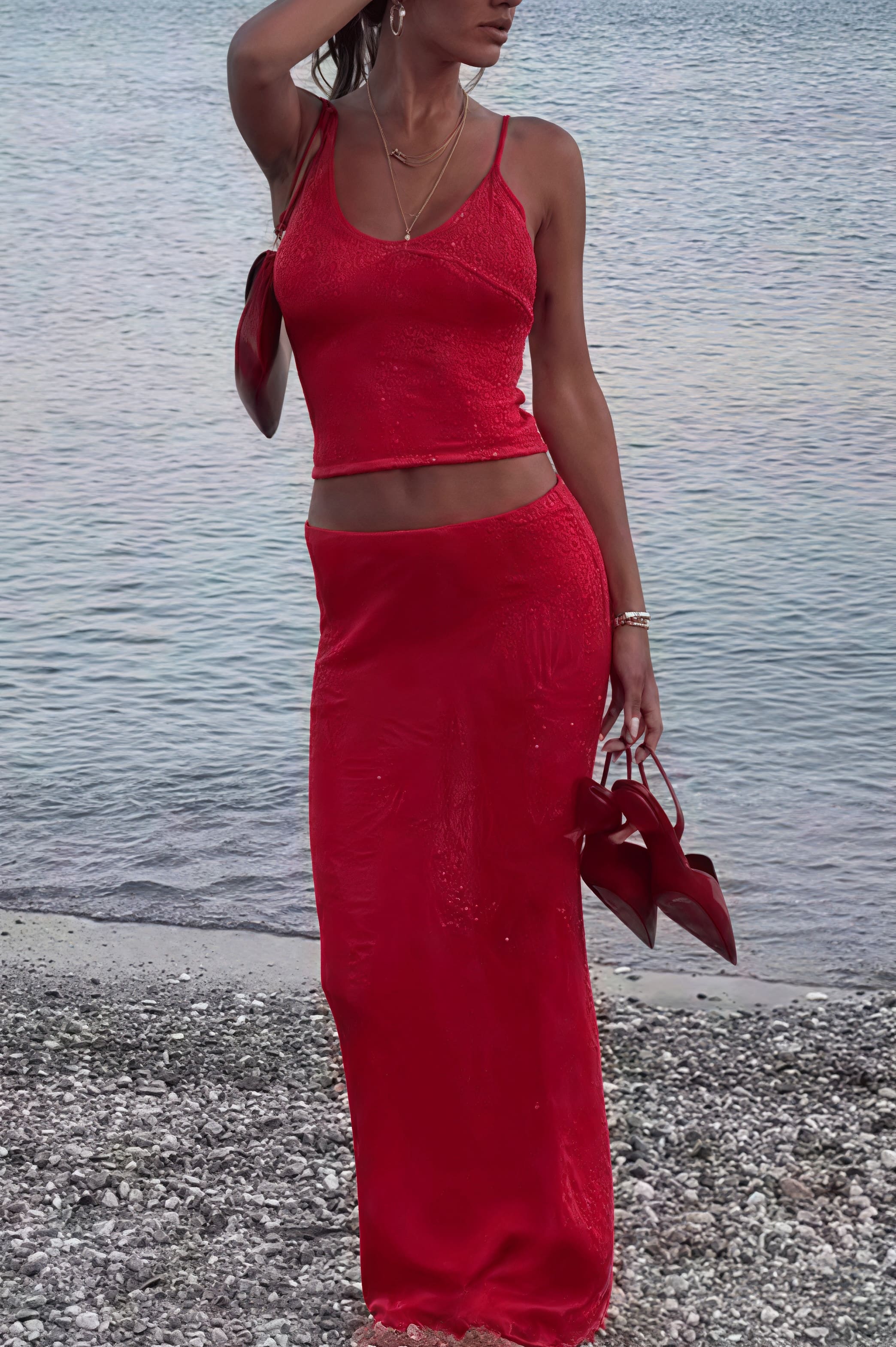 Sexy Off Shoulder Cami Maxi Skirt Set - Image 2