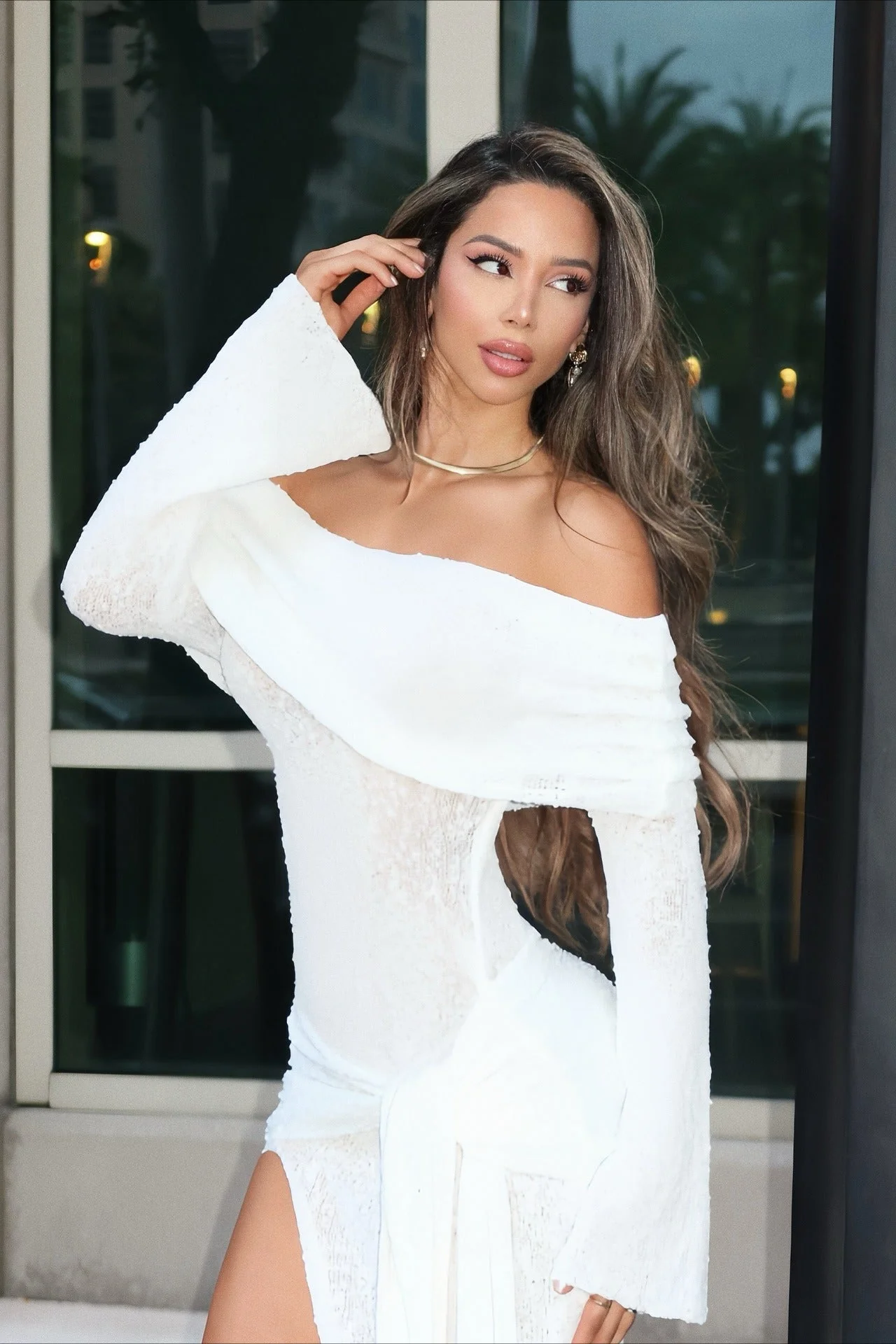 Sexy Off Shoulder Cutout Flare Sleeve Fitted Sash Maxi Dress - Image 3
