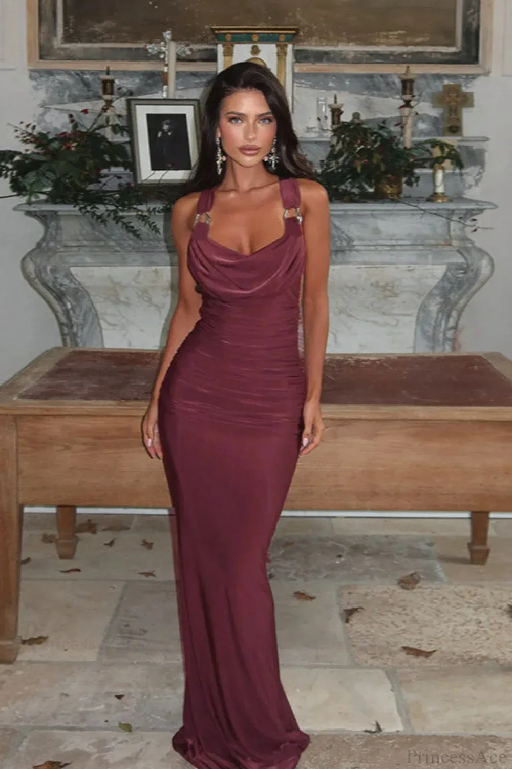 Sexy Peter Pan Halter Backless Bodycon Maxi Dress - Image 2