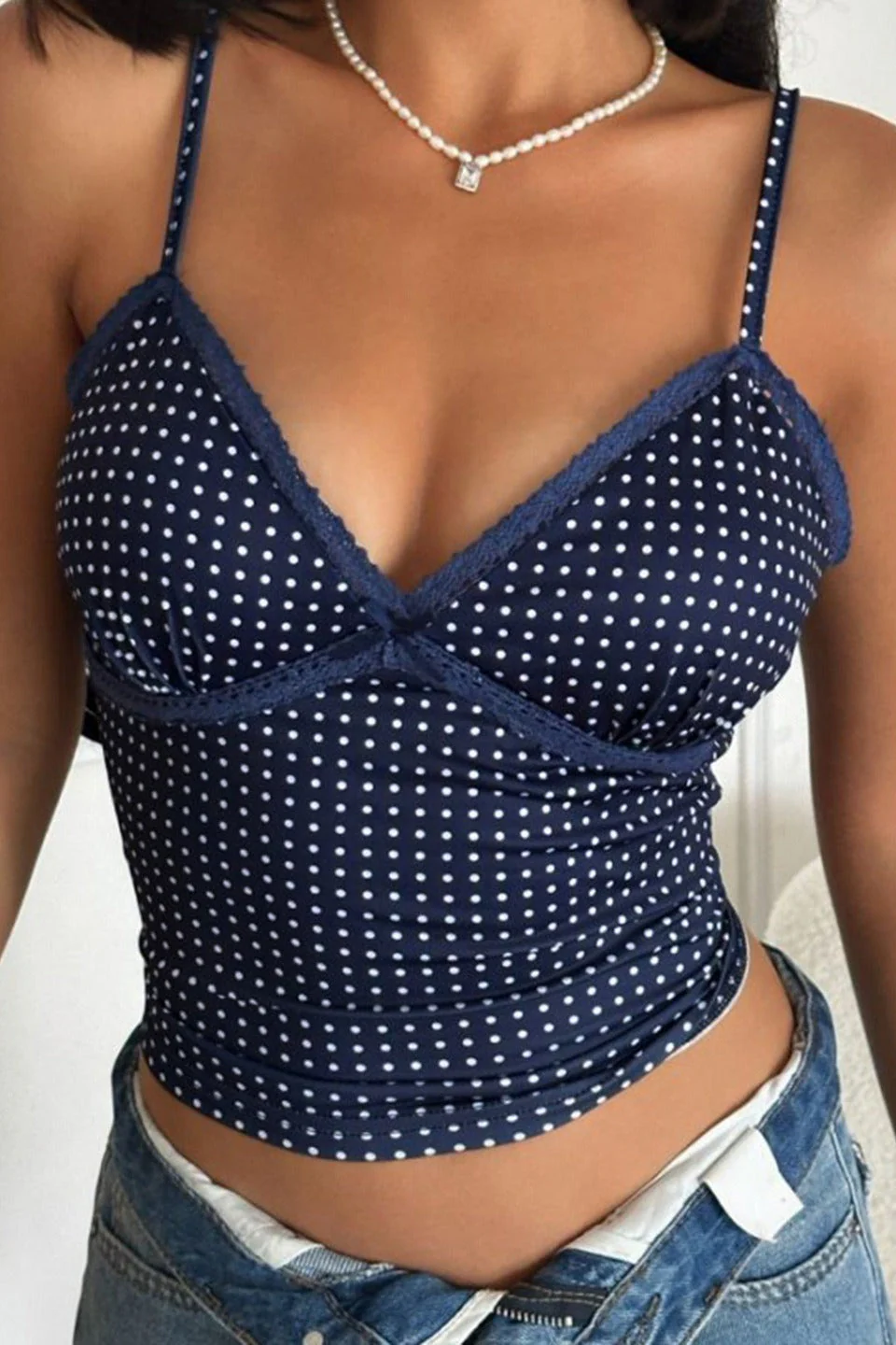 Sexy Polka Dot Color Block Lace Cami Top - Image 5