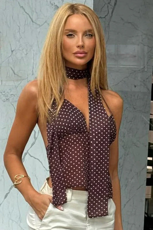 Sexy Polka Dot Deep V Tie Cami Top - Image 4