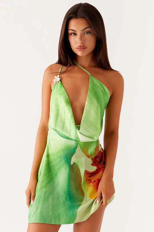 Sexy Printed Cowl Neck One Shoulder Mini Dress - Image 11