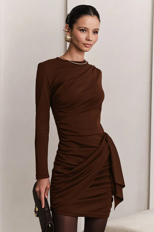 Sexy Ruched Bandage Fitted Bodycon Round Neck Mini Dress - Image 3