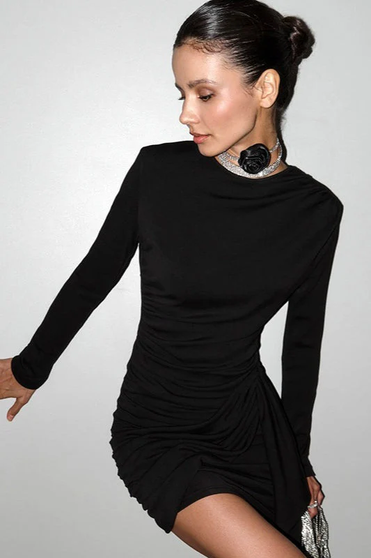 Sexy Ruched Bandage Fitted Bodycon Round Neck Mini Dress - Image 5