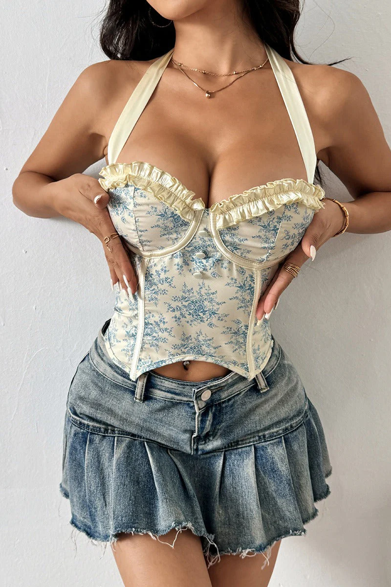 Sexy Ruffle Print Halter Bustier  Halter Top - Image 4