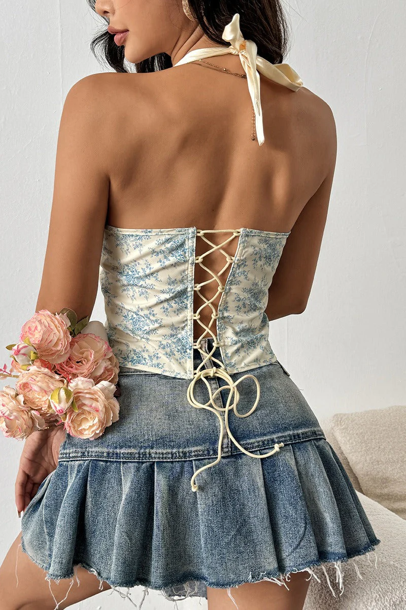Sexy Ruffle Print Halter Bustier  Halter Top - Image 5