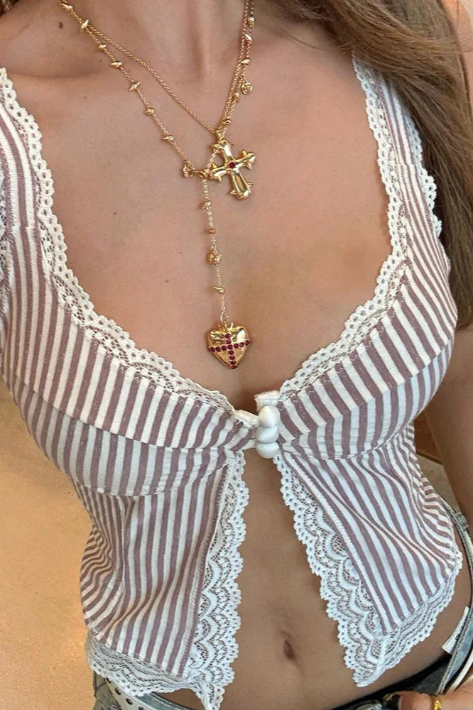 Sexy Ruffled Stripe Lace Tank Top - Image 15