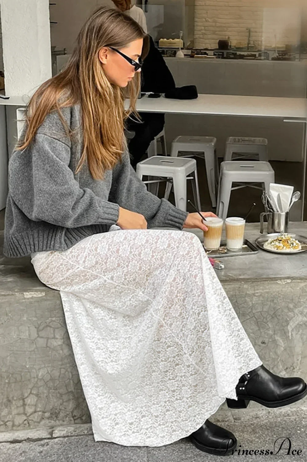 Sexy Sheer Floral Jacquard Long Skirt - Image 3