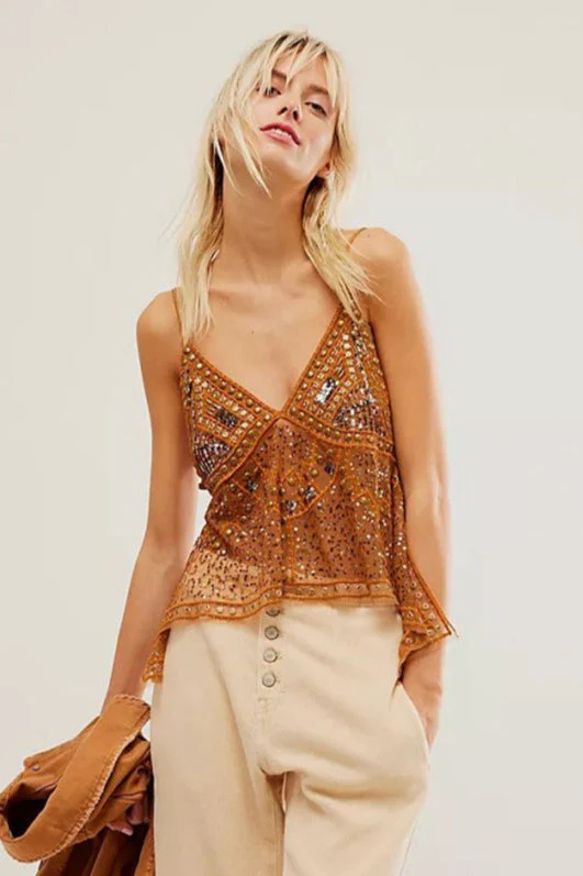 Sexy Sheer Trendy Rhinestone Cami Top - Image 2