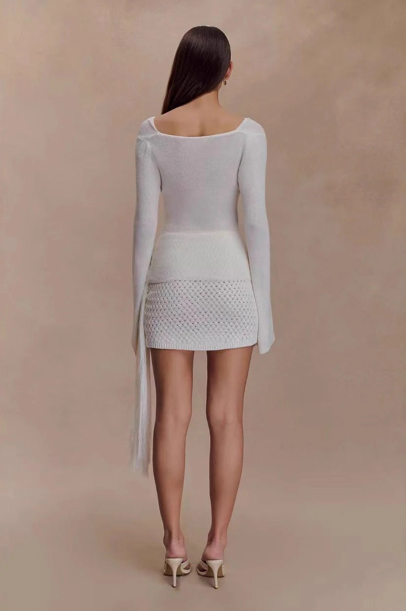 Sexy Slim-Fit Waist-Cinched Lace-Knit U-Neck Sweater - Image 6