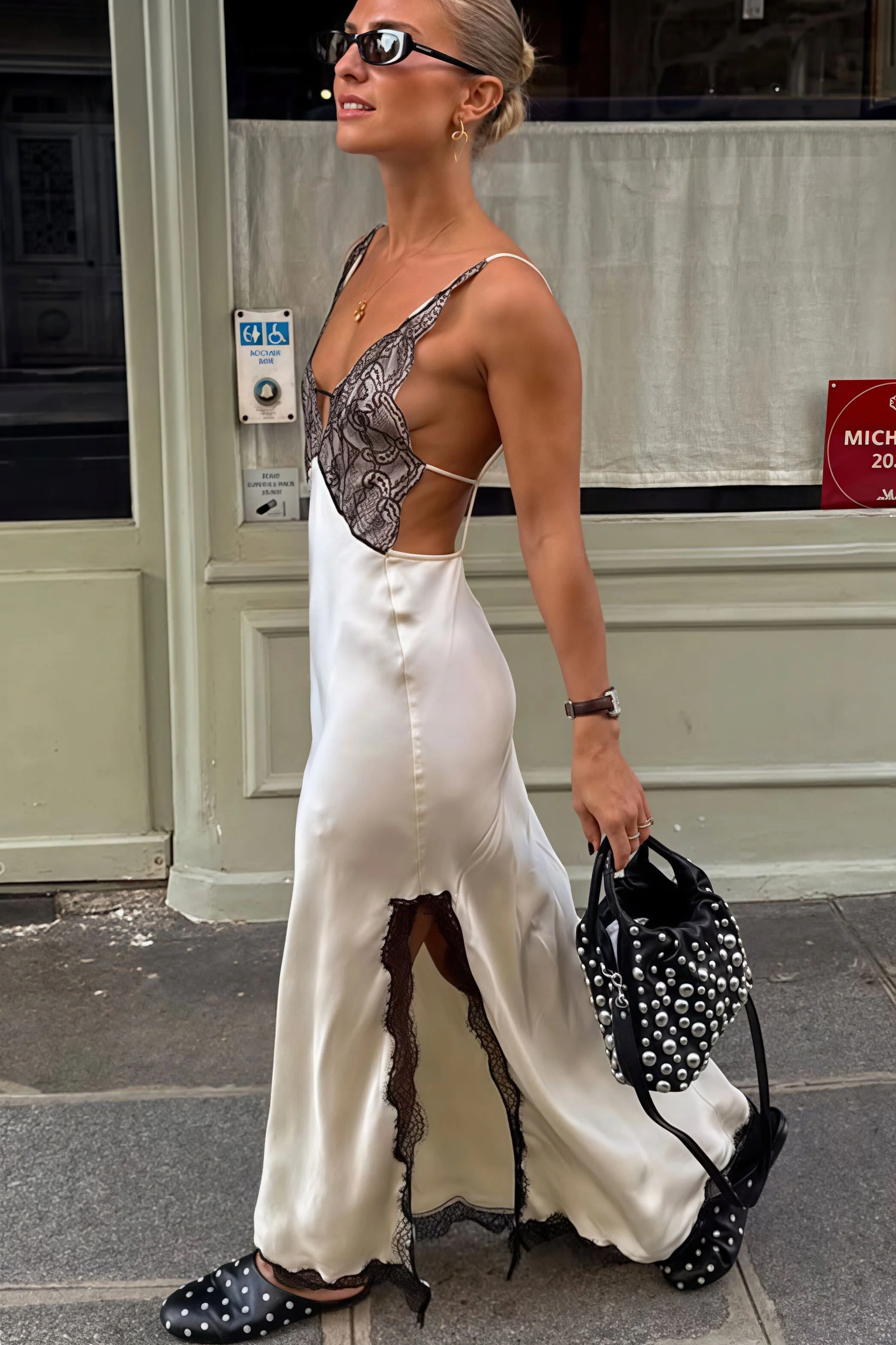 Sexy Slim Lace Patchwork Backless Satin Maxi Dress - Image 2