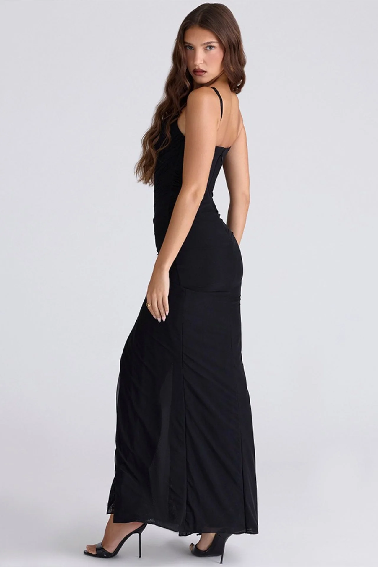 Sexy Slim Spaghetti Strap Ruched Slit Maxi Dress - Image 6