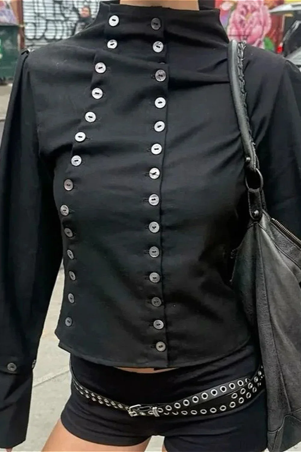 Sexy Solid Button Slim Round Neck Long Sleeve Tee - Image 2
