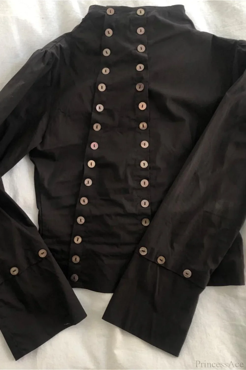 Sexy Solid Button Slim Round Neck Long Sleeve Tee - Image 3