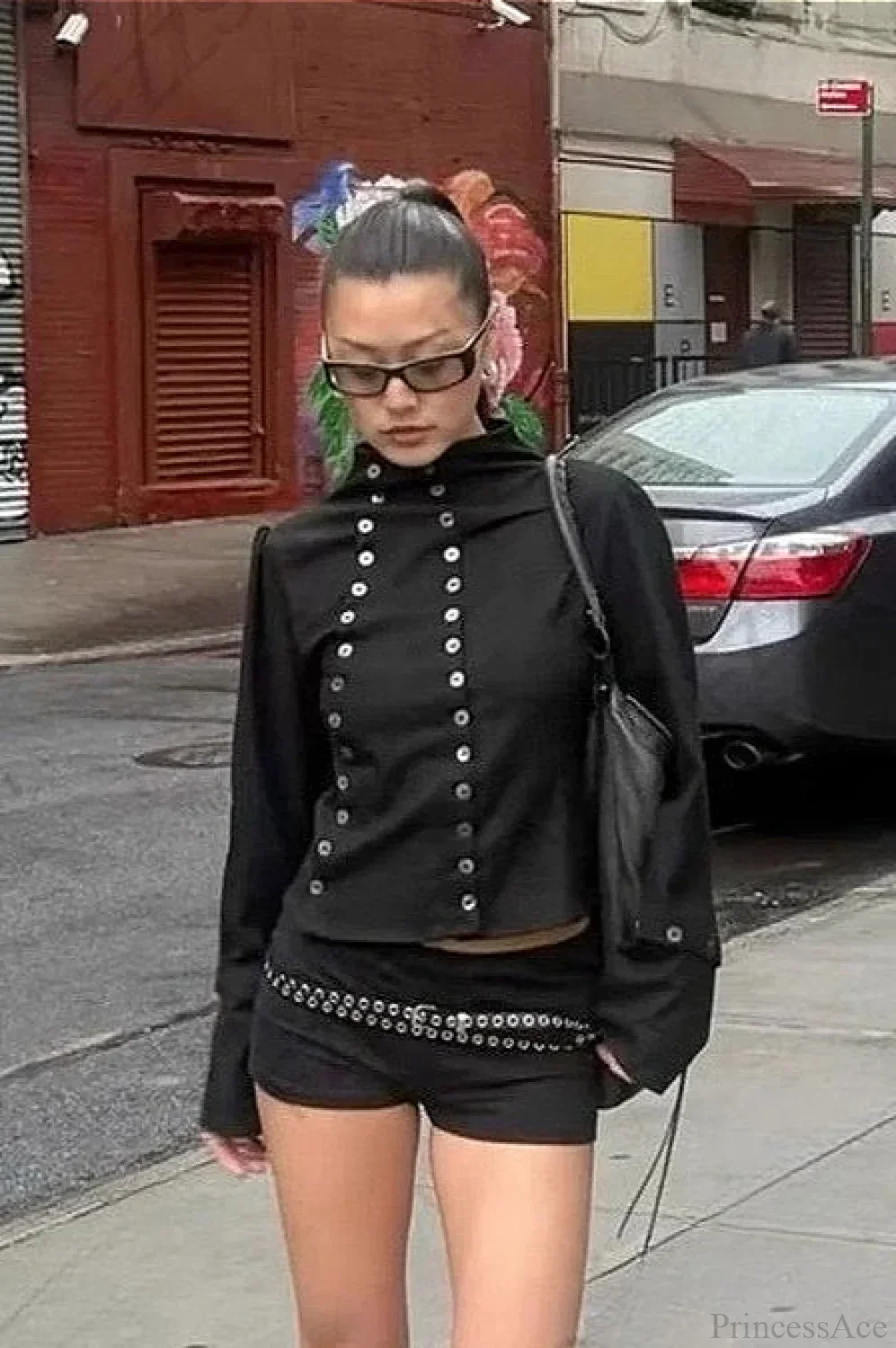 Sexy Solid Button Slim Round Neck Long Sleeve Tee - Image 4