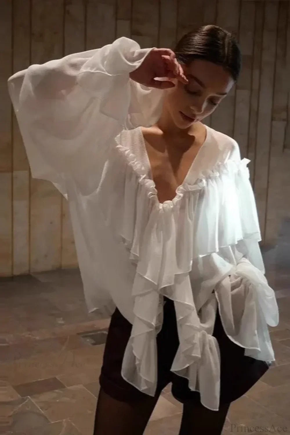 Sexy Solid Color Batwing Off-the-Shoulder Long Sleeve Blouse - Image 2