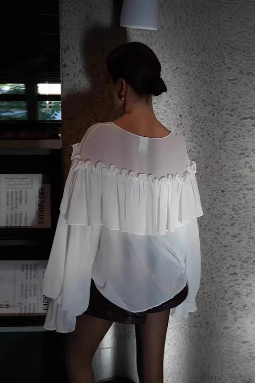 Sexy Solid Color Batwing Off-the-Shoulder Long Sleeve Blouse - Image 3