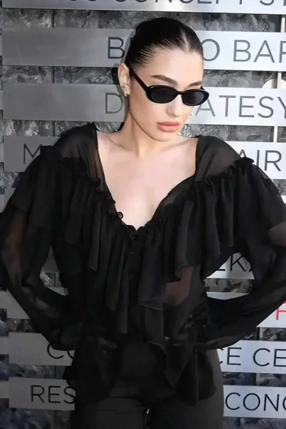 Sexy Solid Color Batwing Off-the-Shoulder Long Sleeve Blouse - Image 6