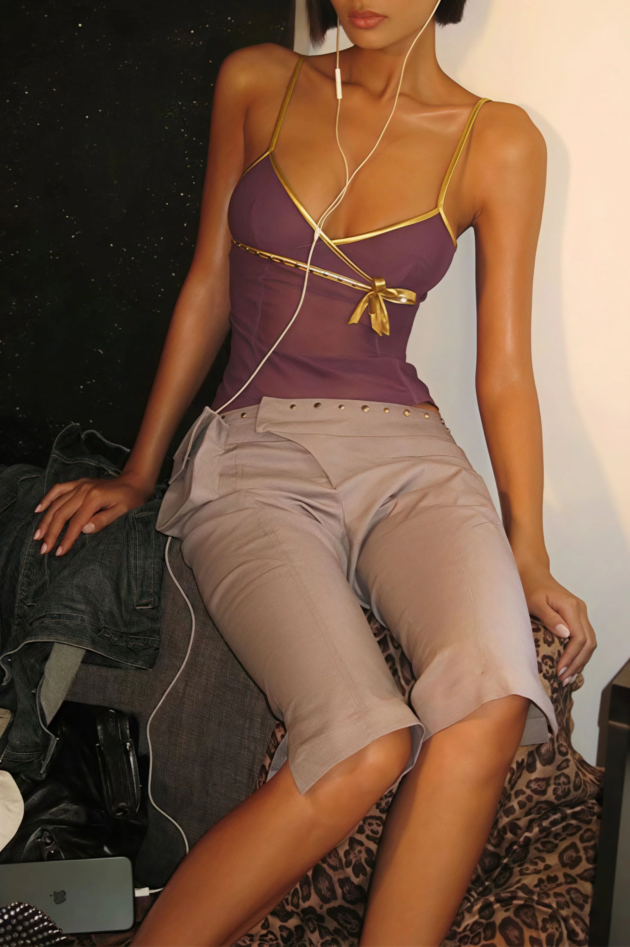 Sexy Solid Slim Stylish Sheer Bow Purple Cami Top - Image 4