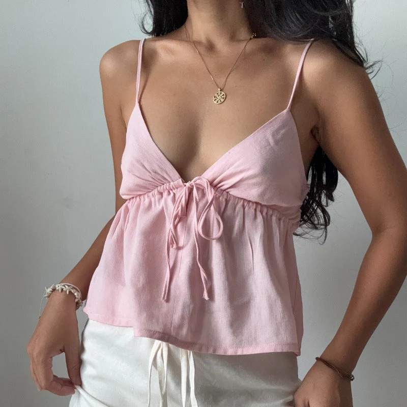 Sexy Solid Slim Tie Cami Top - Image 2