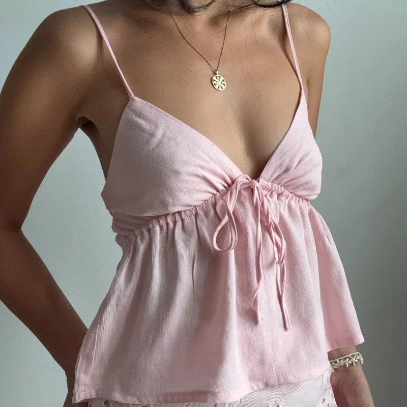 Sexy Solid Slim Tie Cami Top - Image 3