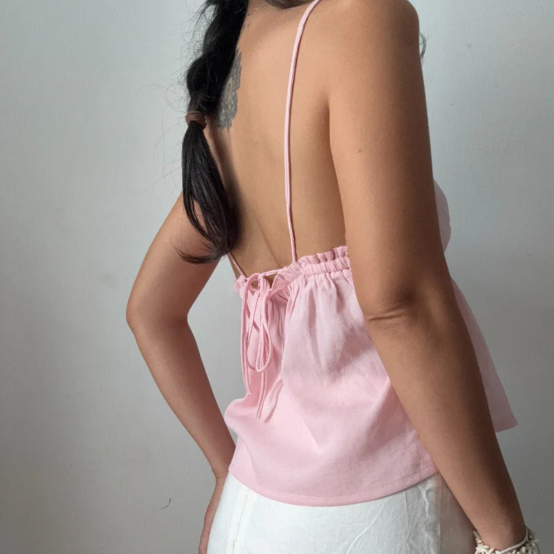 Sexy Solid Slim Tie Cami Top - Image 4