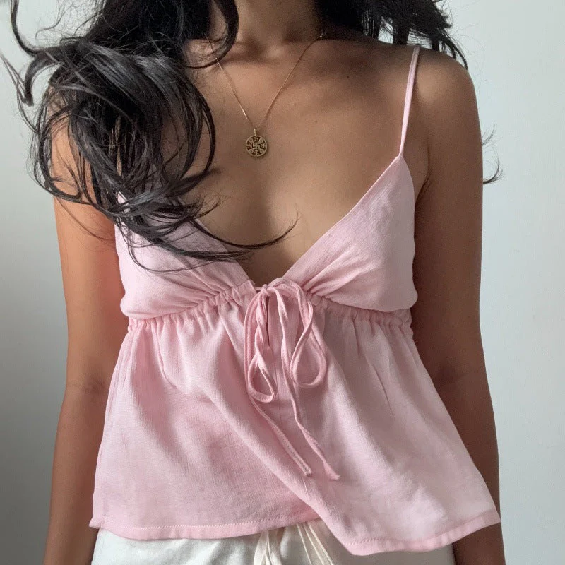 Sexy Solid Slim Tie Cami Top - Image 5