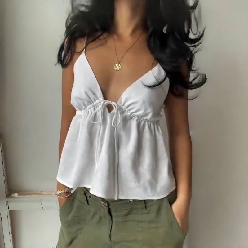 Sexy Solid Slim Tie Cami Top - Image 9