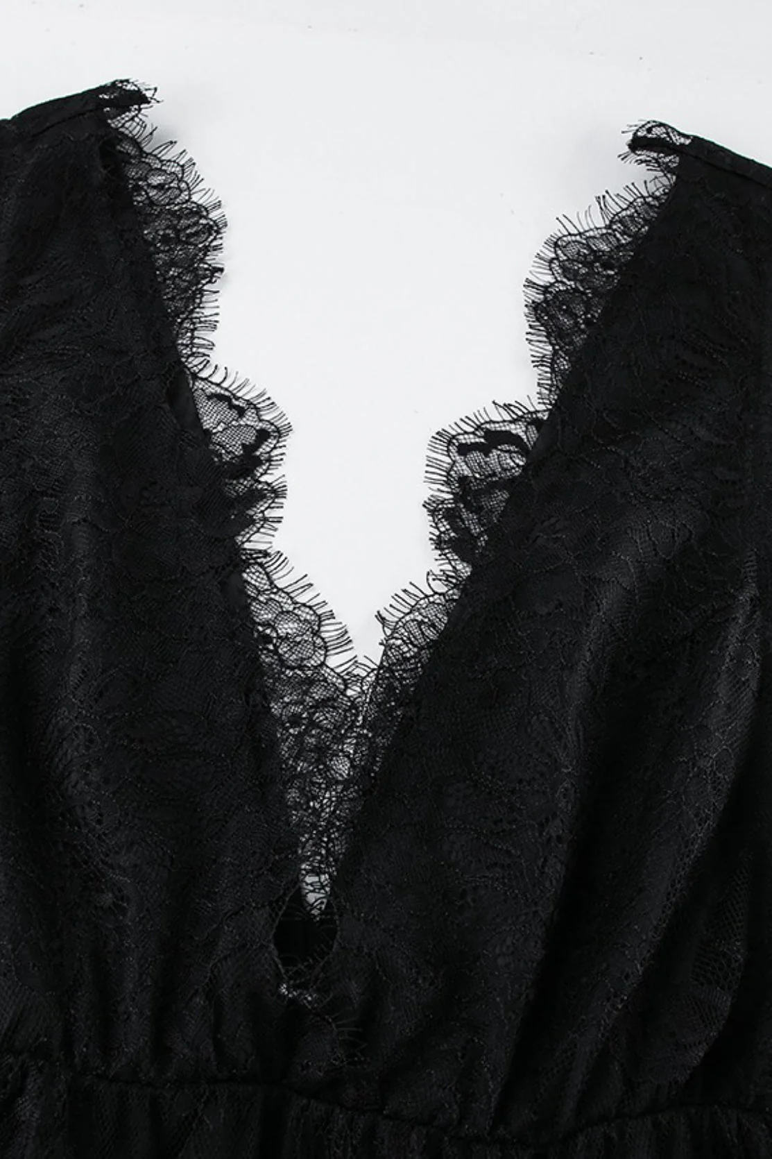Sexy Solid V Neck Loose Lace Maxi Dress - Image 4