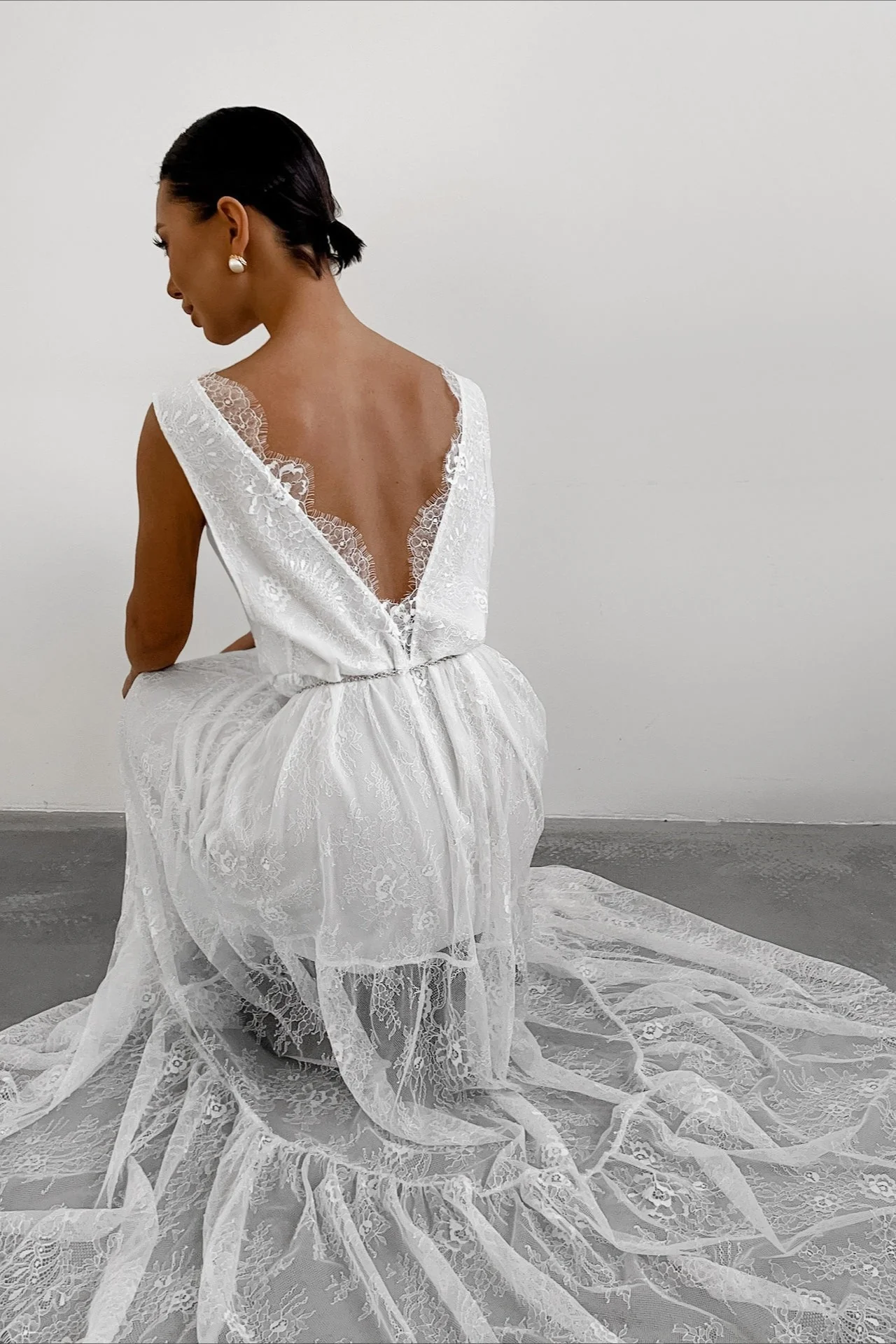 Sexy Solid V Neck Loose Lace Maxi Dress - Image 7