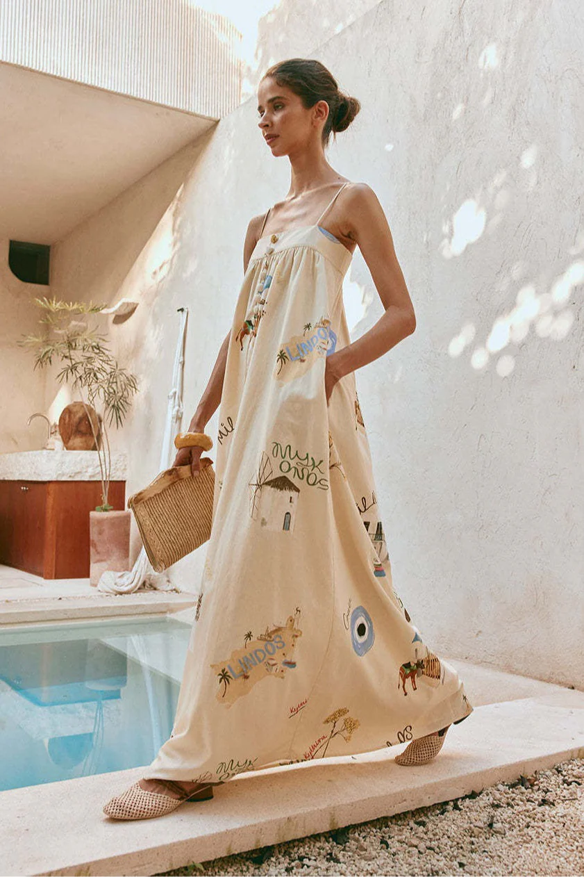 Sexy Spaghetti Strap Linen Vacation Maxi Dress - Image 2