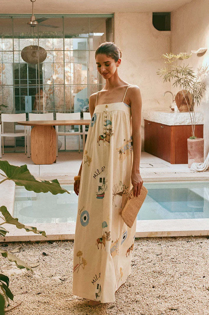 Sexy Spaghetti Strap Linen Vacation Maxi Dress - Image 3