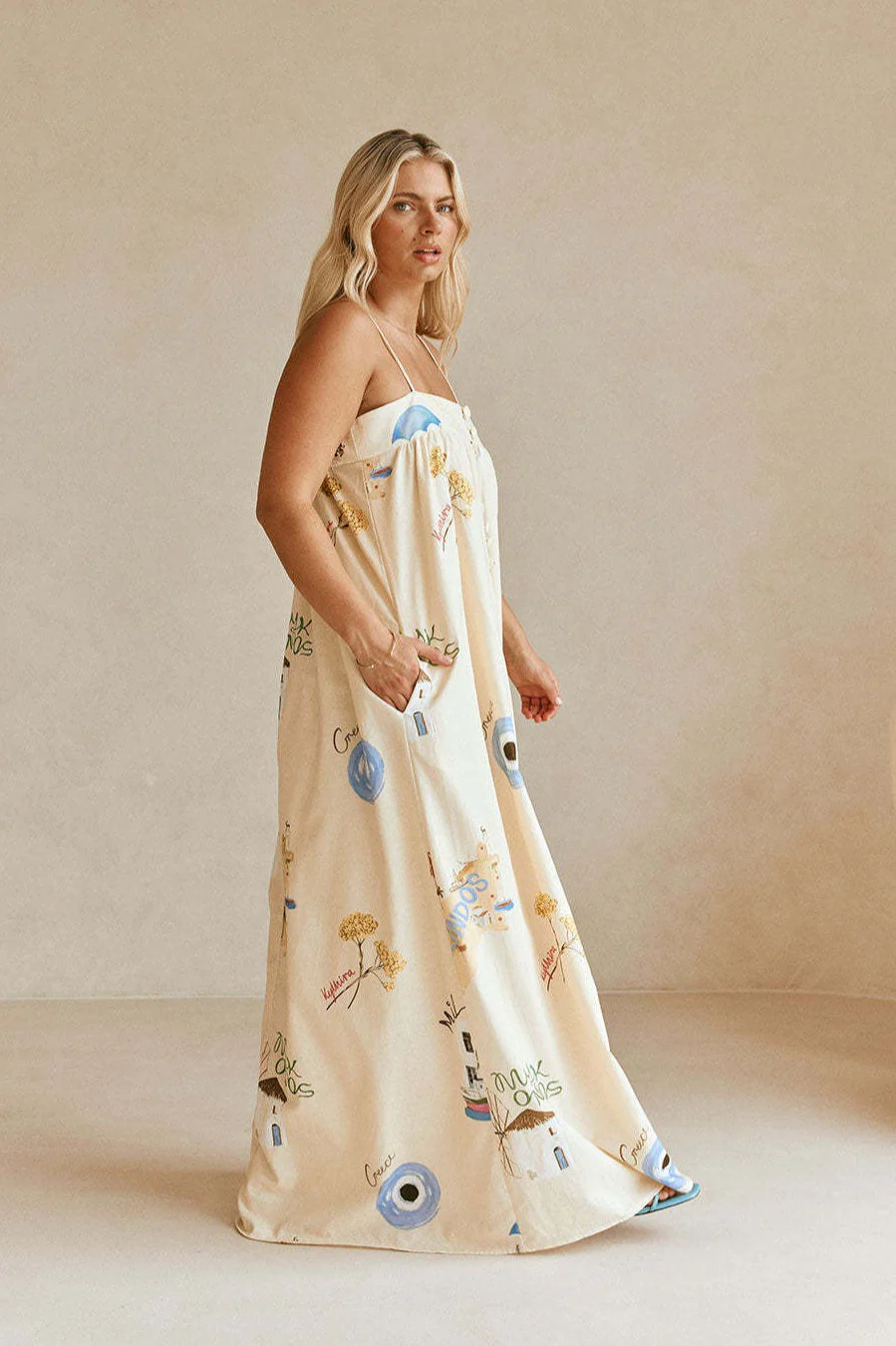 Sexy Spaghetti Strap Linen Vacation Maxi Dress - Image 5
