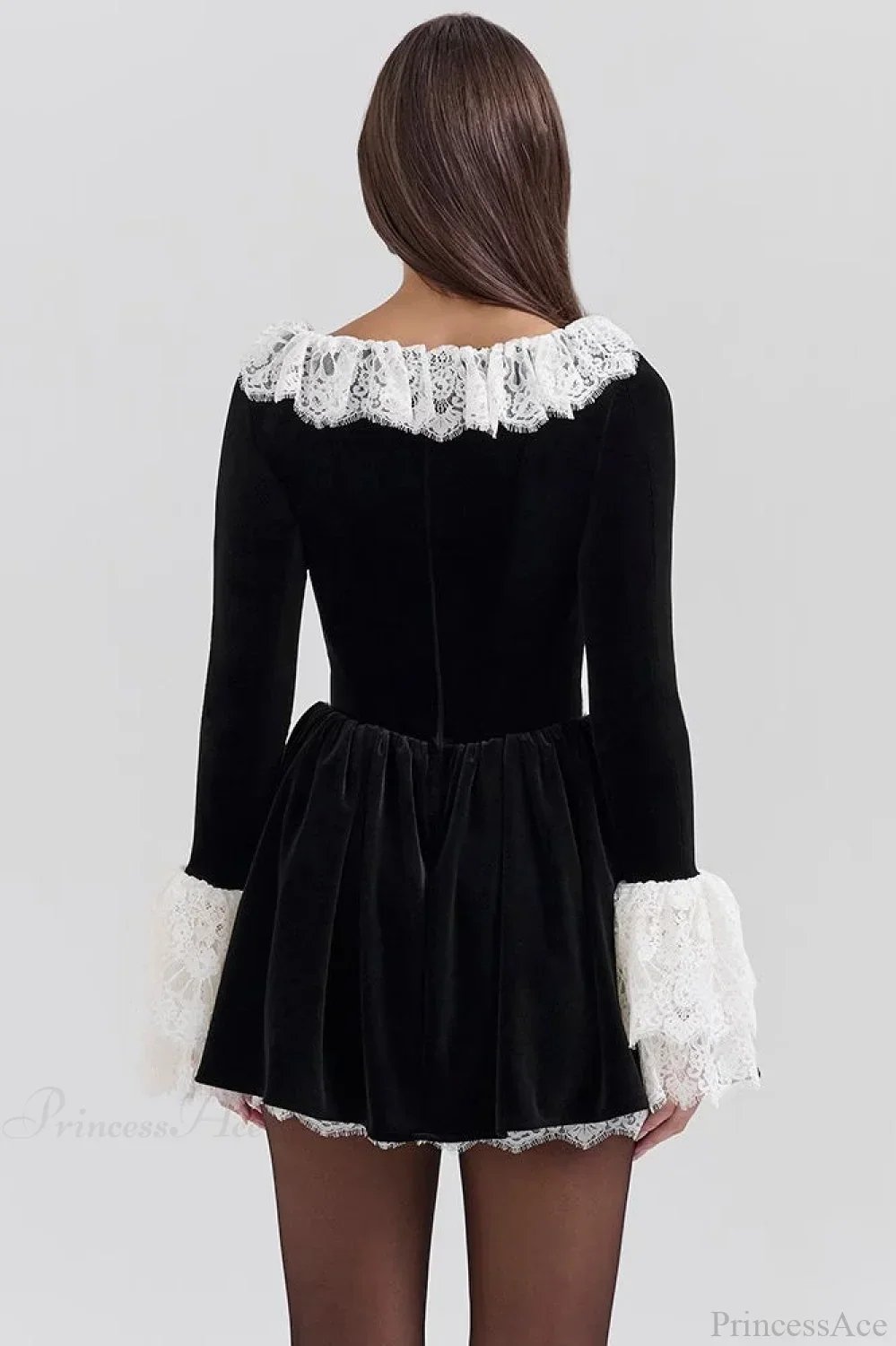 Sexy Square Neck Lace Trim Flared Sleeve Mini Dress - Image 5