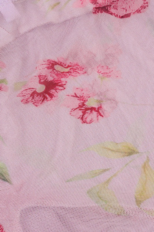 Sexy V Neck Mesh Floral Print Irregular Ruffle Halter Top - Image 7