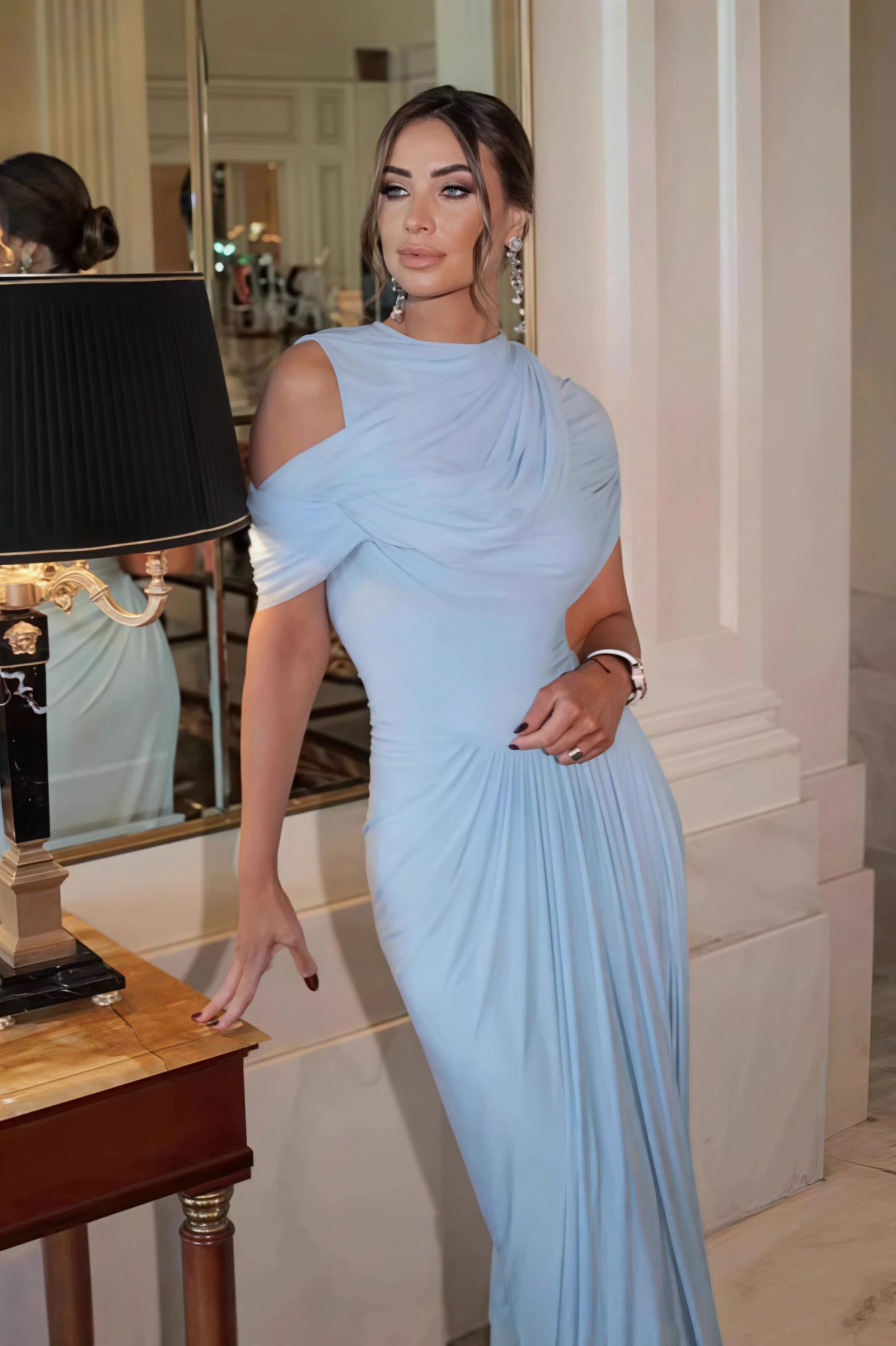 Shawl Ruched Solid Elegant Maxi Dress - Image 2
