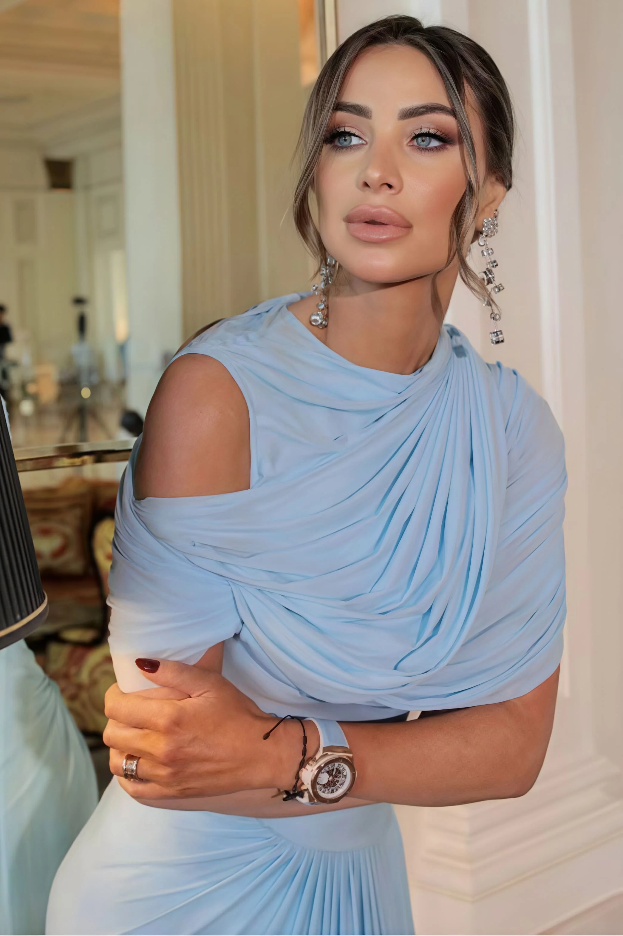 Shawl Ruched Solid Elegant Maxi Dress - Image 5