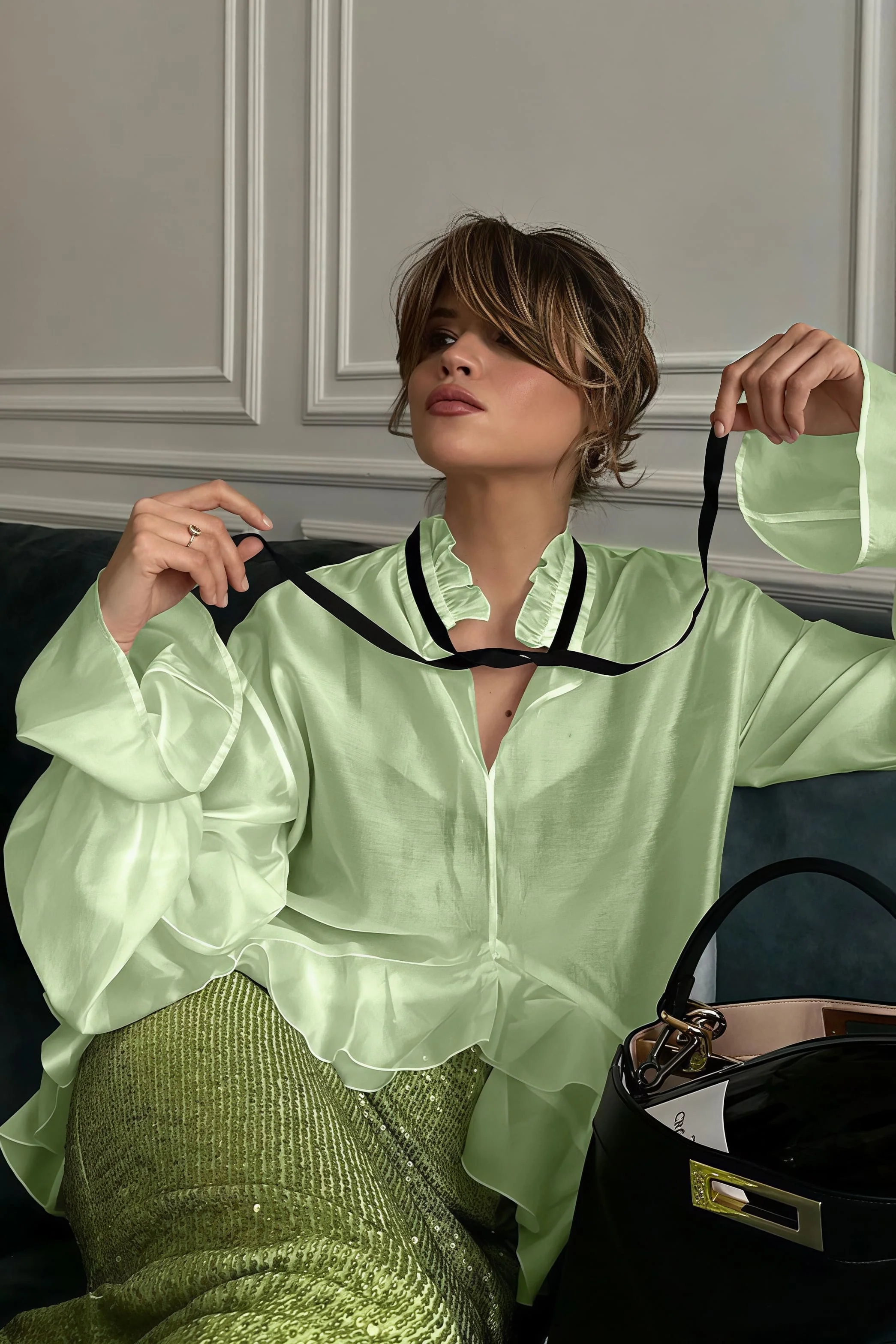 Sheer Flare Sleeve Chic Sexy Blouse - Image 7
