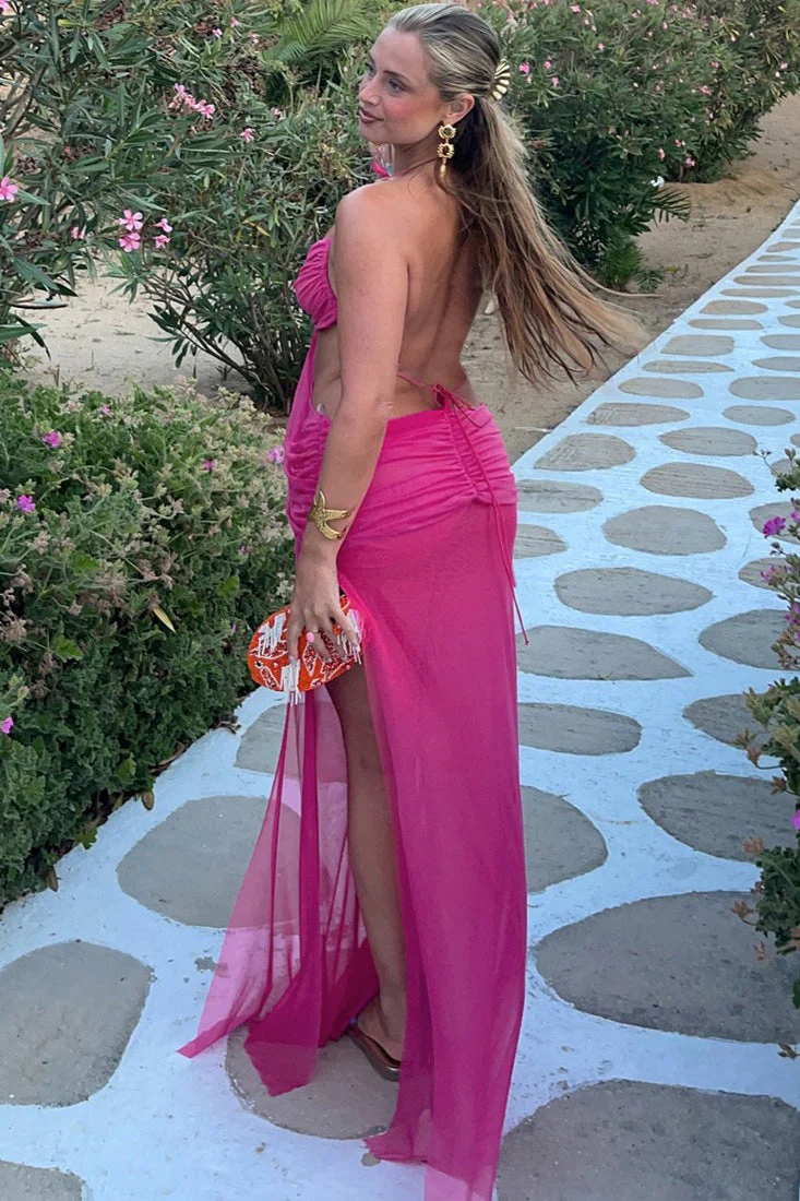 Sheer Halter Tie Waist Cutout Maxi Dress - Image 5