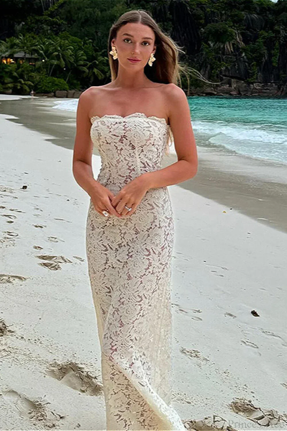 Sheer Lace Off Shoulder Elegant Maxi Dress - Image 2