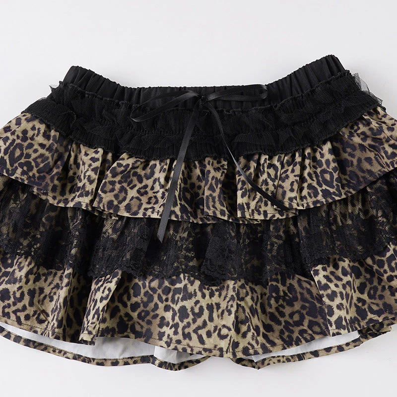 Leopard Print Tiered Lace Bow Mini Skirt - Image 5