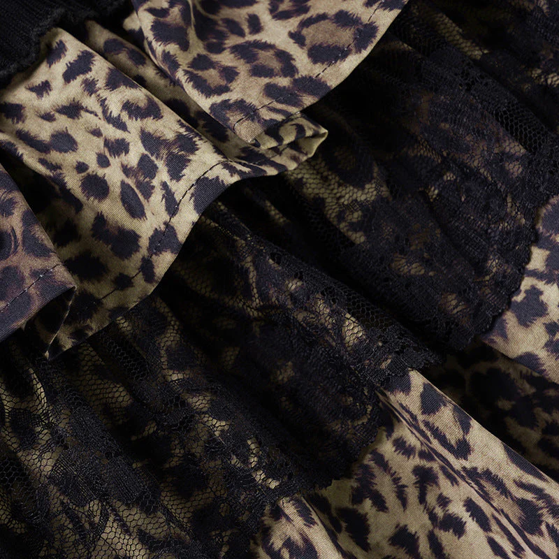 Leopard Print Tiered Lace Bow Mini Skirt - Image 7