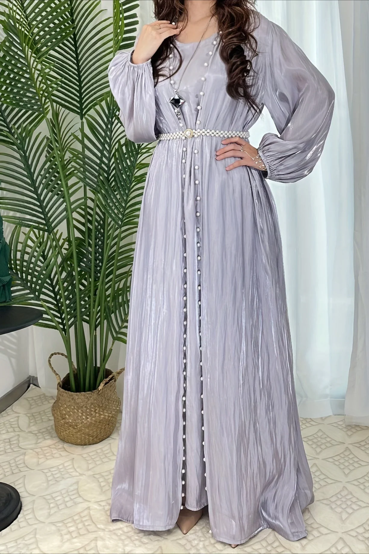 Shimmer Tulle Inner Skirt Outer Skirt Headscarf Three Piece Prom Dress - Image 2