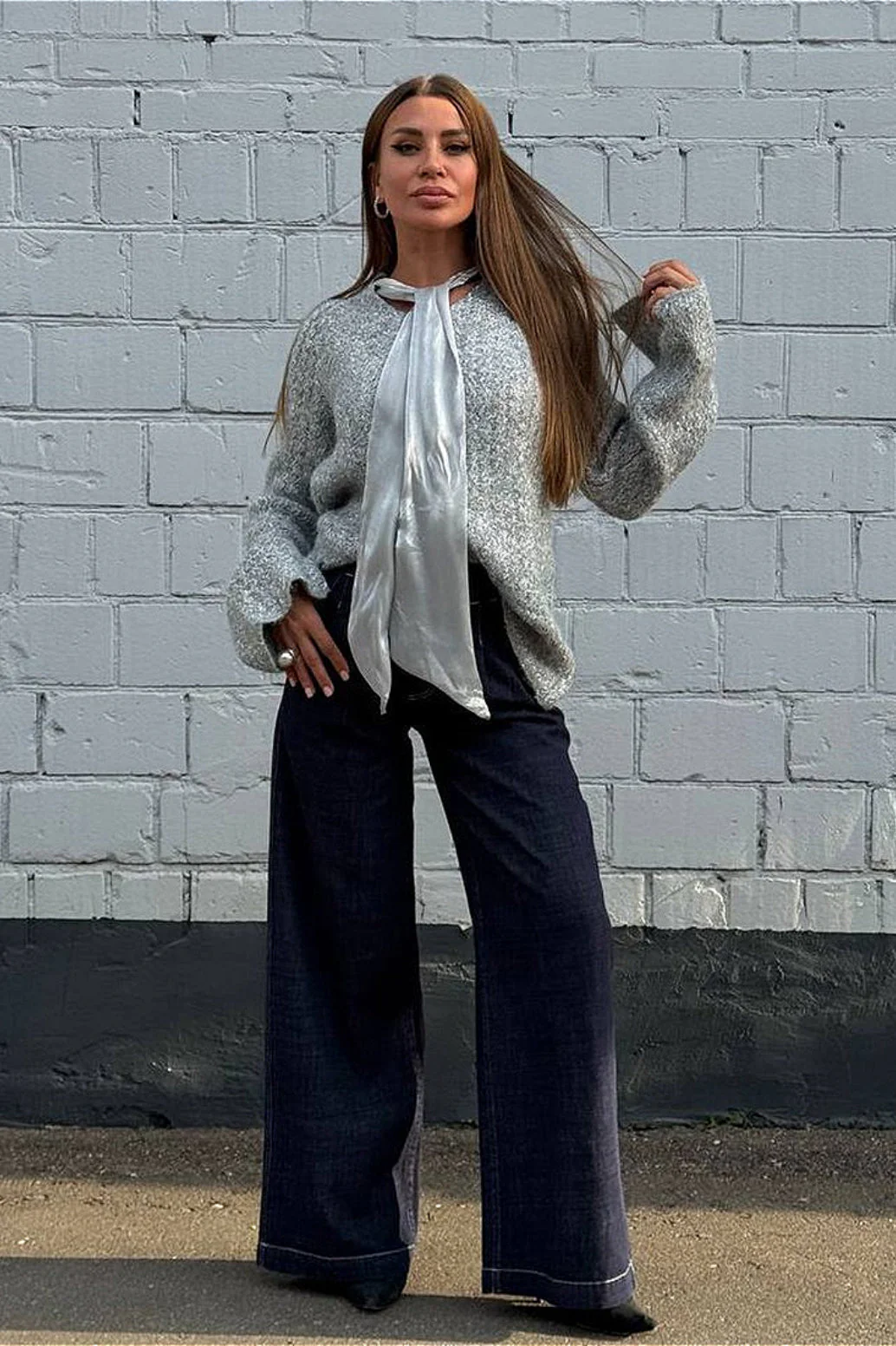 Shimmering Satin Bell Sleeve Soft Blouse - Image 2