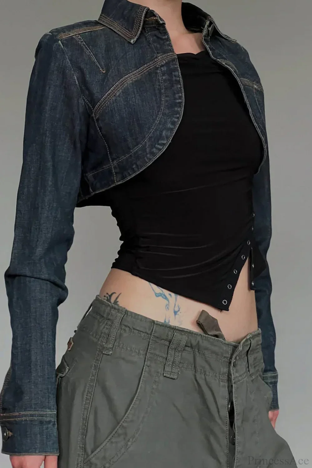 Short Denim Retro Washed Sexy Lazy Shirt Coat - Image 2