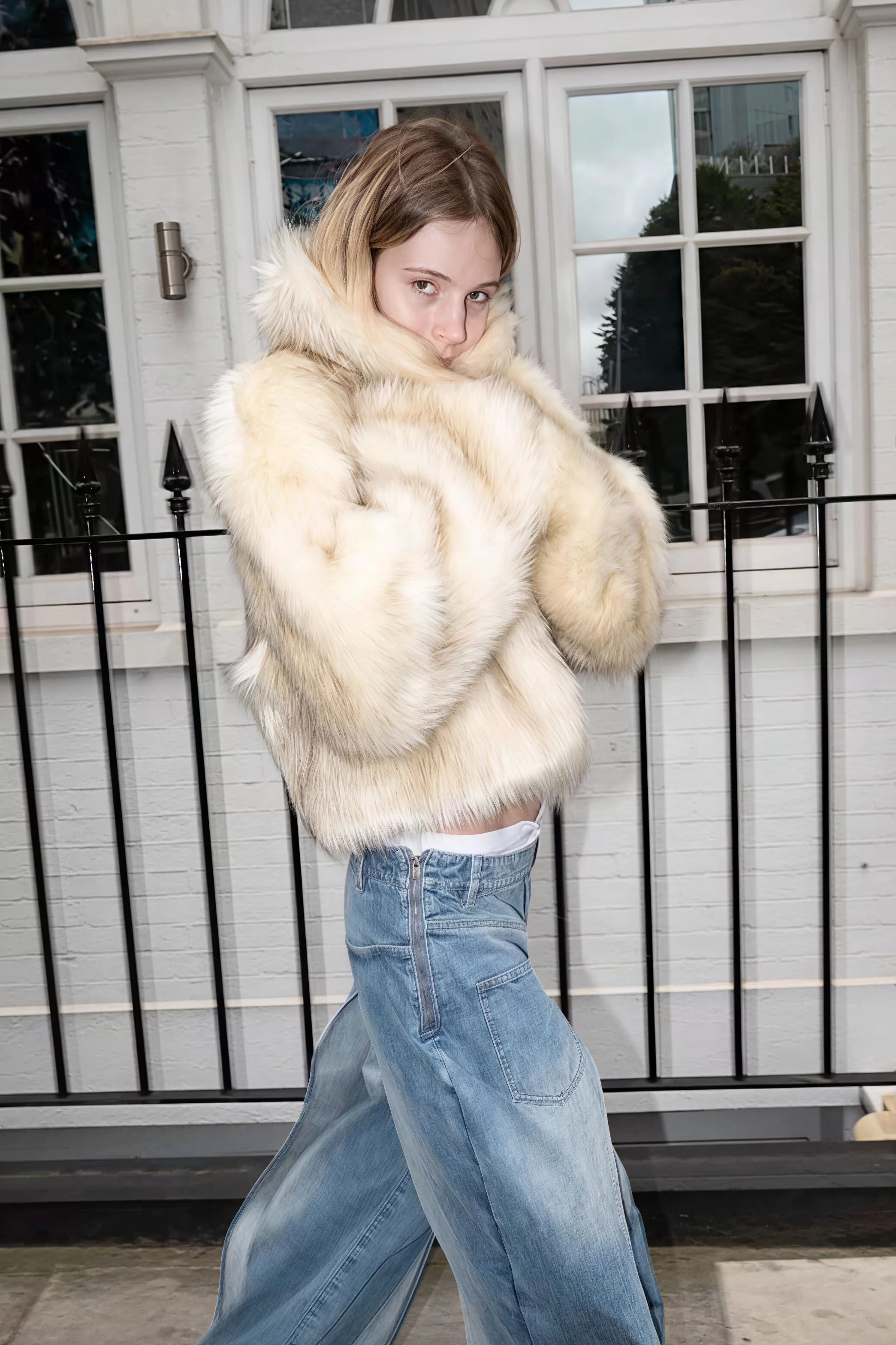 Short Faux Fox Fur Quilted Coat - Image 2