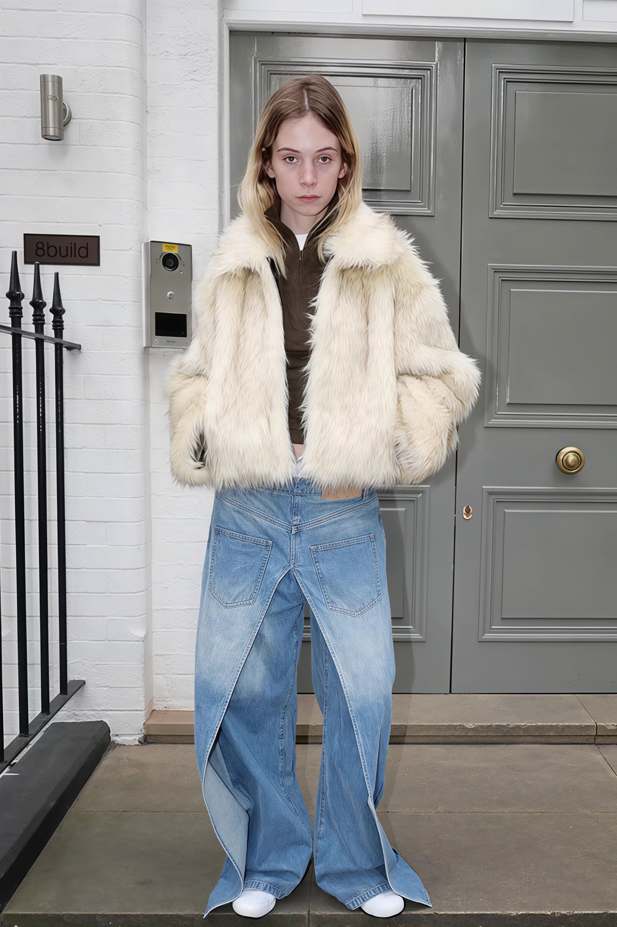 Short Faux Fox Fur Quilted Coat - Image 5